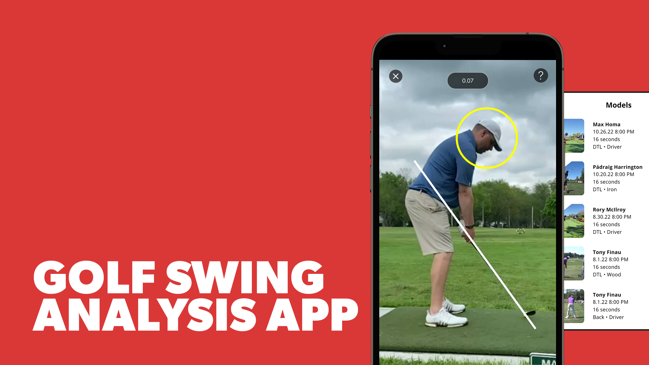 Frame-by-frame swing analysis with telestration and a pro model library