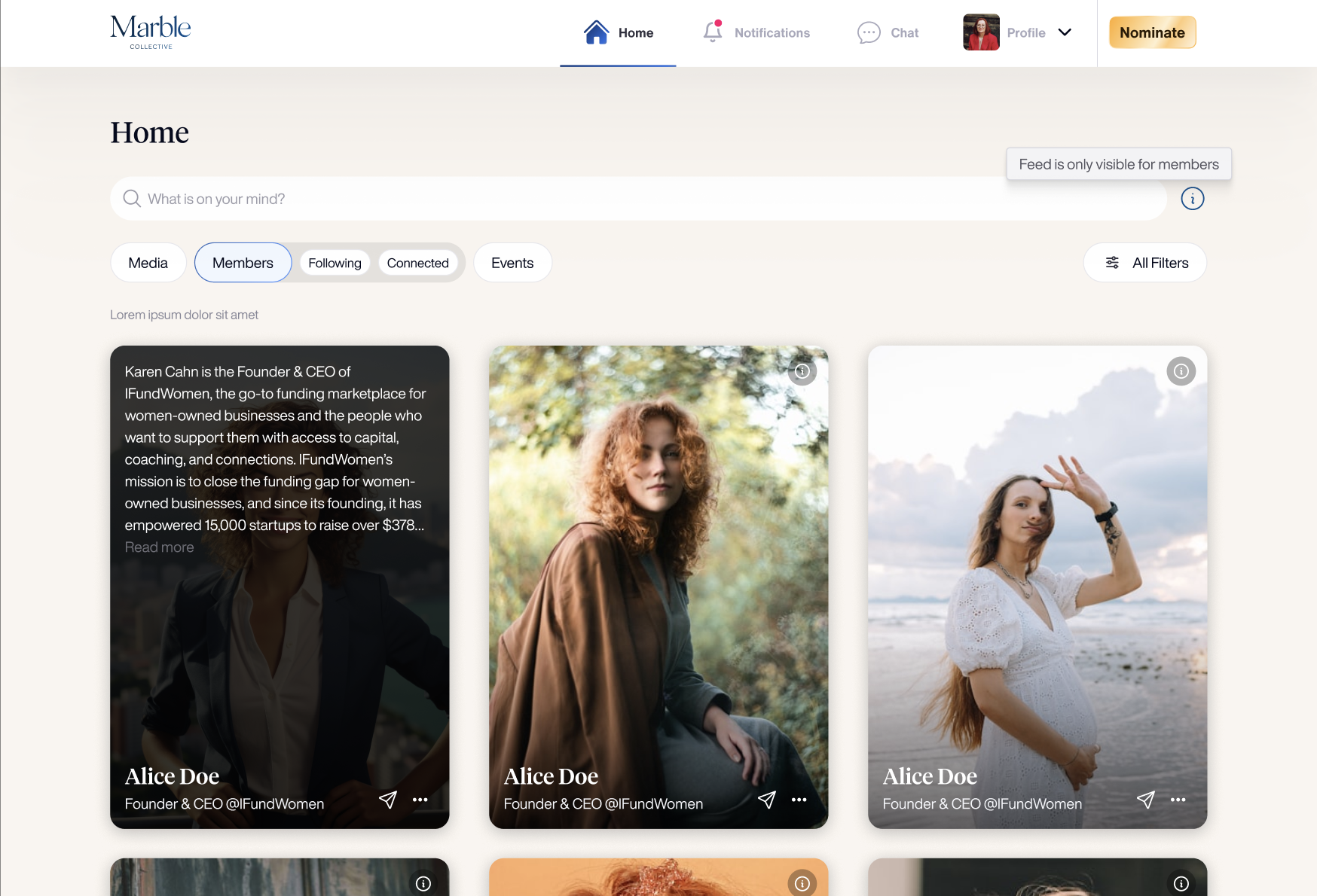 Marble Collective member directory — discover women leaders by their real body of work
